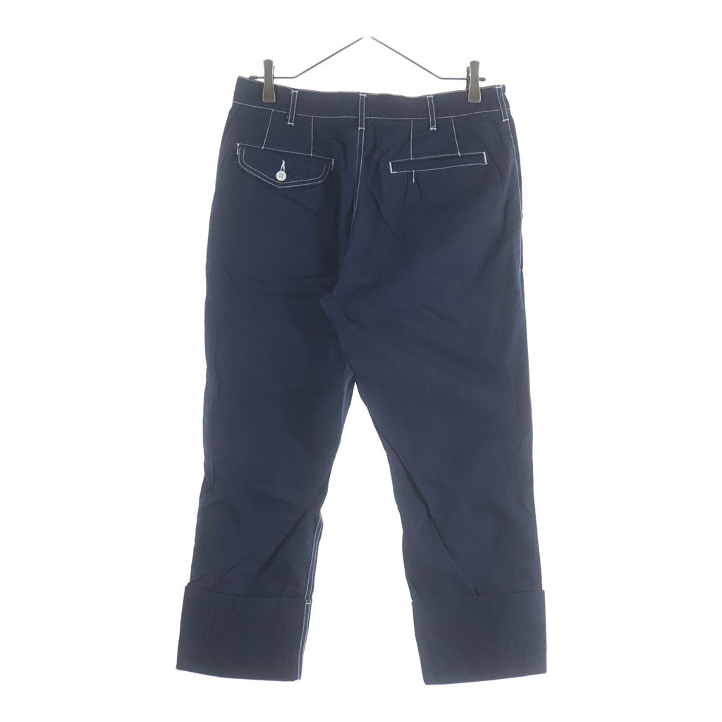 COMME des GARCONS HOMME PLUS(コムデギャルソンオムプリュス) 12SS ホワイトステッチデザイン 裾折り返し 7分丈 パンツ ネイビー PI-P071 PI-P071