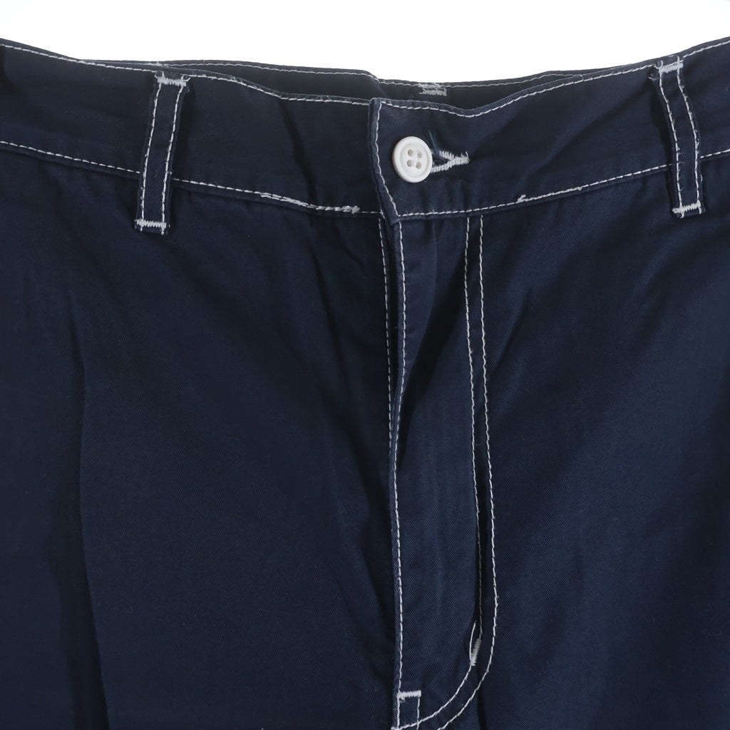 COMME des GARCONS HOMME PLUS(コムデギャルソンオムプリュス) 12SS ホワイトステッチデザイン 裾折り返し 7分丈 パンツ ネイビー PI-P071 PI-P071