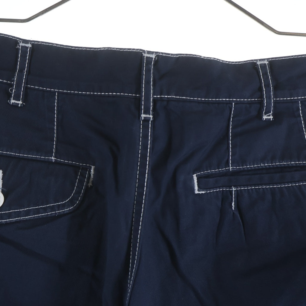 COMME des GARCONS HOMME PLUS(コムデギャルソンオムプリュス) 12SS ホワイトステッチデザイン 裾折り返し 7分丈 パンツ ネイビー PI-P071 PI-P071
