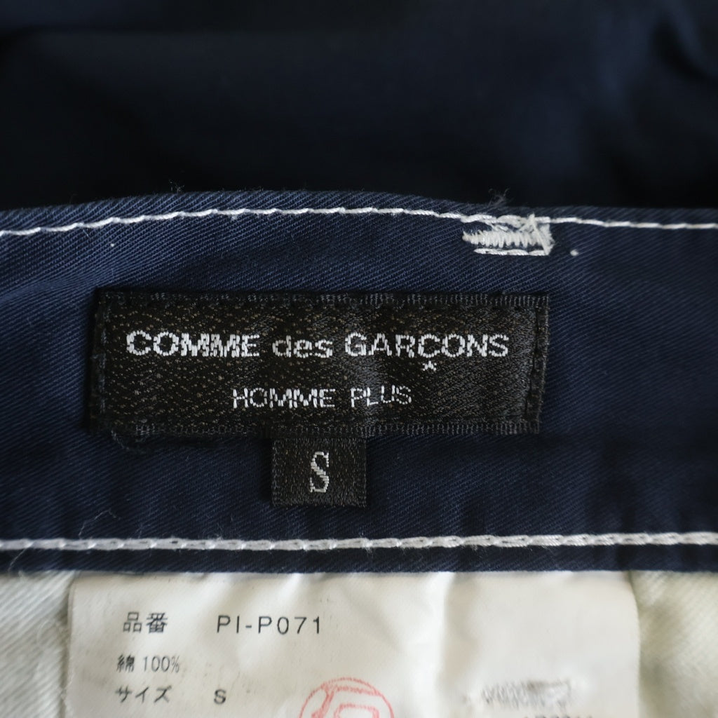 COMME des GARCONS HOMME PLUS(コムデギャルソンオムプリュス) 12SS ホワイトステッチデザイン 裾折り返し 7分丈 パンツ ネイビー PI-P071 PI-P071
