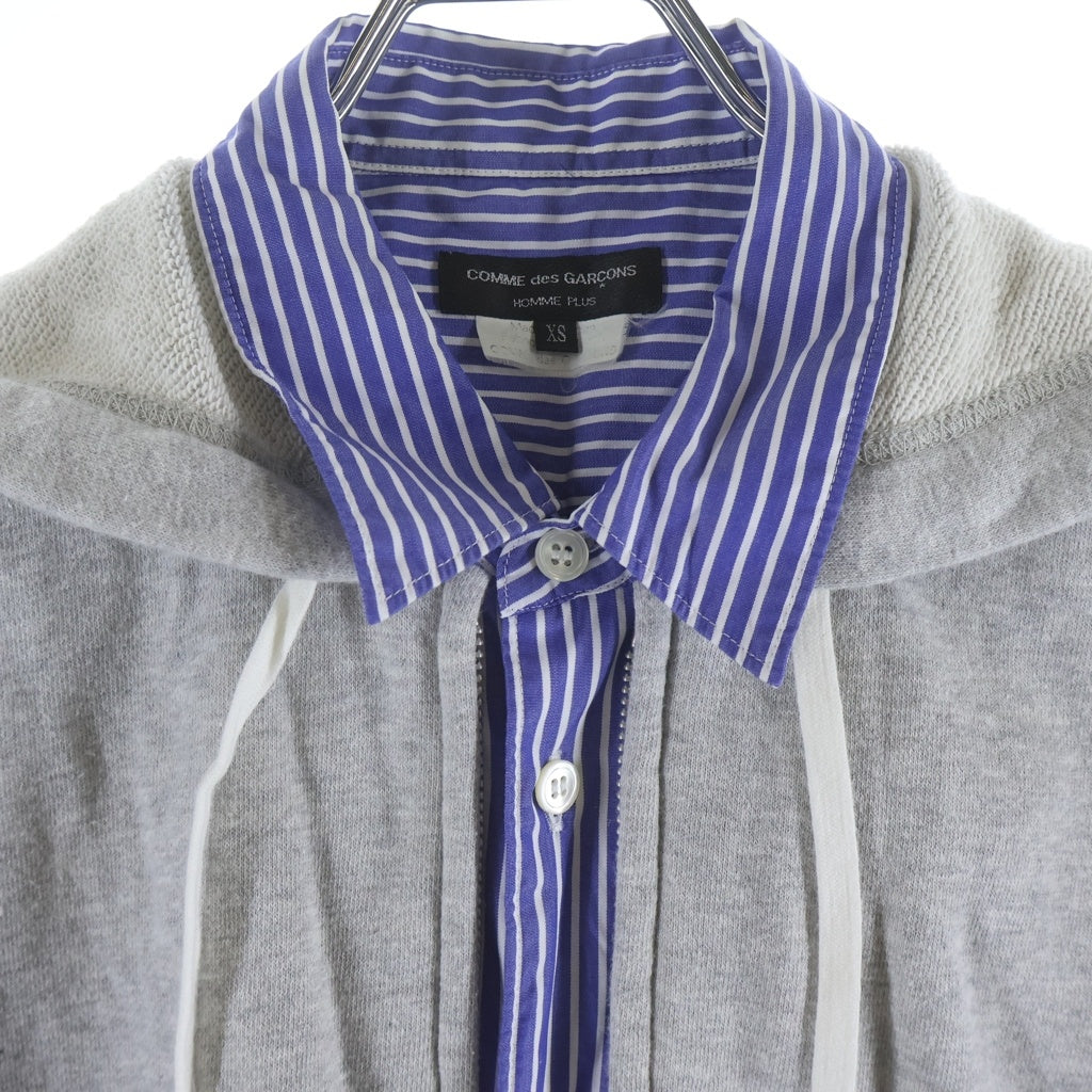 COMME des GARCONS HOMME PLUS(コムデギャルソンオムプリュス) 09AW Zip Up Sweat Docking Shirt スウェット フーディ ストライプ 長袖シャツ ブルー/グレー PD-B031
