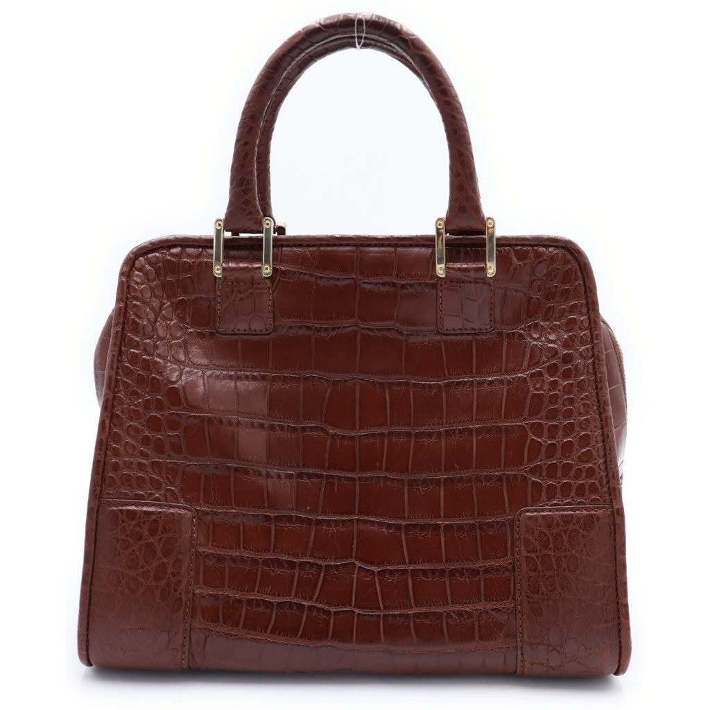 LOEWE(ロエベ) アマソナ クロコレザー ハンドバッグ ブラウン レディース