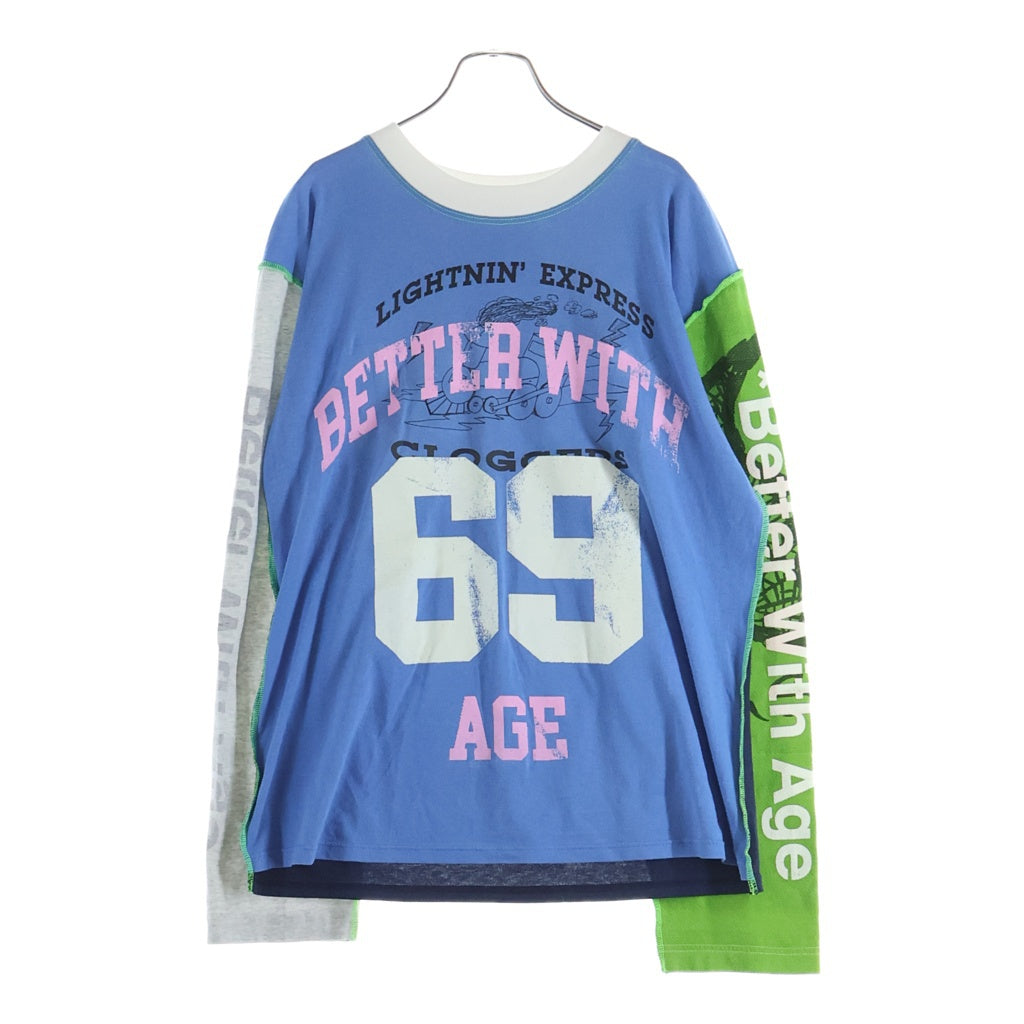 NO BRAND(ノーブランド) BETTER WITH AGE 再構築ドッキング長袖Tシャツ カットソー マルチカラー