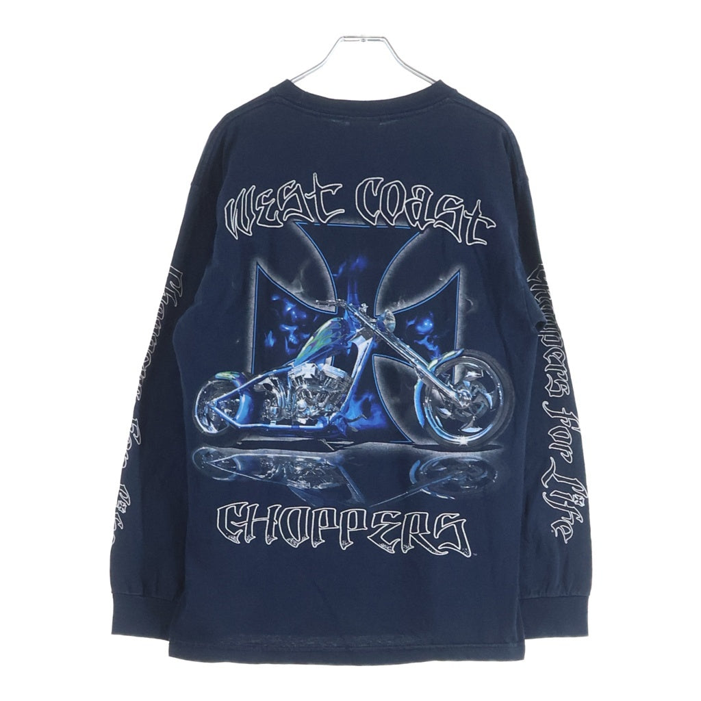 VINTAGE(ヴィンテージ) 90-00s West Coast Choppers Blue Flame L/S Tee ウエストコーストチョッパーズ ブルーフレイム アイアンクロス 長袖Tシャツ カットソー ネイビー