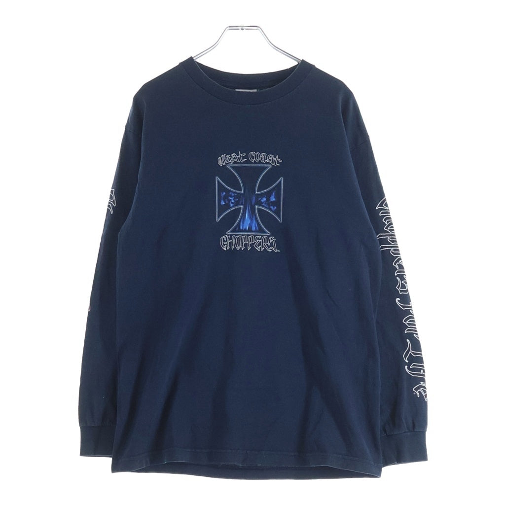 VINTAGE(ヴィンテージ) 90-00s West Coast Choppers Blue Flame L/S Tee ウエストコーストチョッパーズ ブルーフレイム アイアンクロス 長袖Tシャツ カットソー ネイビー
