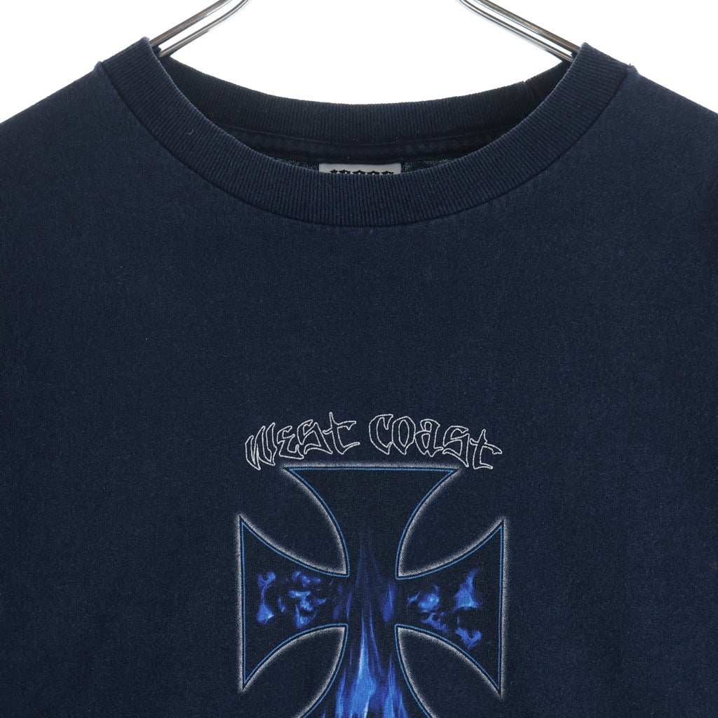 VINTAGE(ヴィンテージ) 90-00s West Coast Choppers Blue Flame L/S Tee ウエストコーストチョッパーズ ブルーフレイム アイアンクロス 長袖Tシャツ カットソー ネイビー