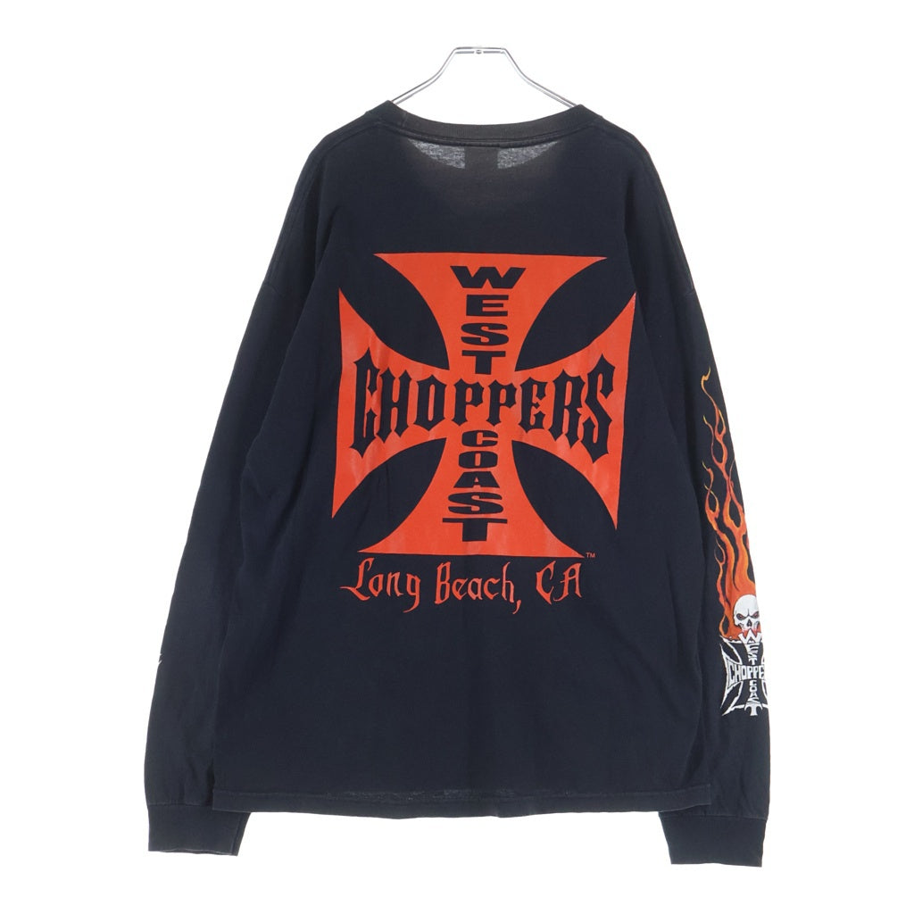 VINTAGE(ヴィンテージ) 90-00s West Coast Choppers Red Flame L/S Tee ウエストコーストチョッパーズ レッドフレイム アイアンクロス 長袖Tシャツ カットソー ブラック