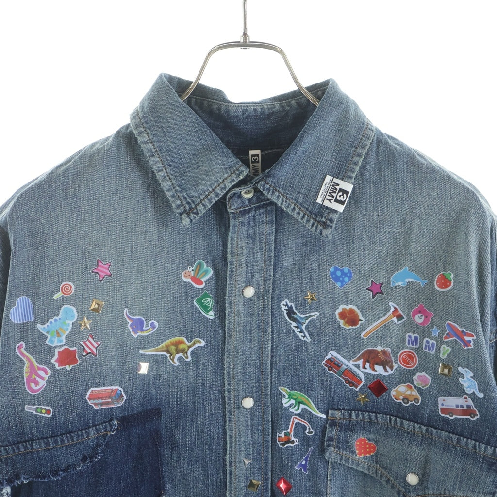 MAISON MIHARAYASUHIRO(メゾンミハラヤスヒロ) Kids Sticker Printed Denim Shirt ステッカー ダメージ加工 長袖デニムシャツ インディゴ J16SH125