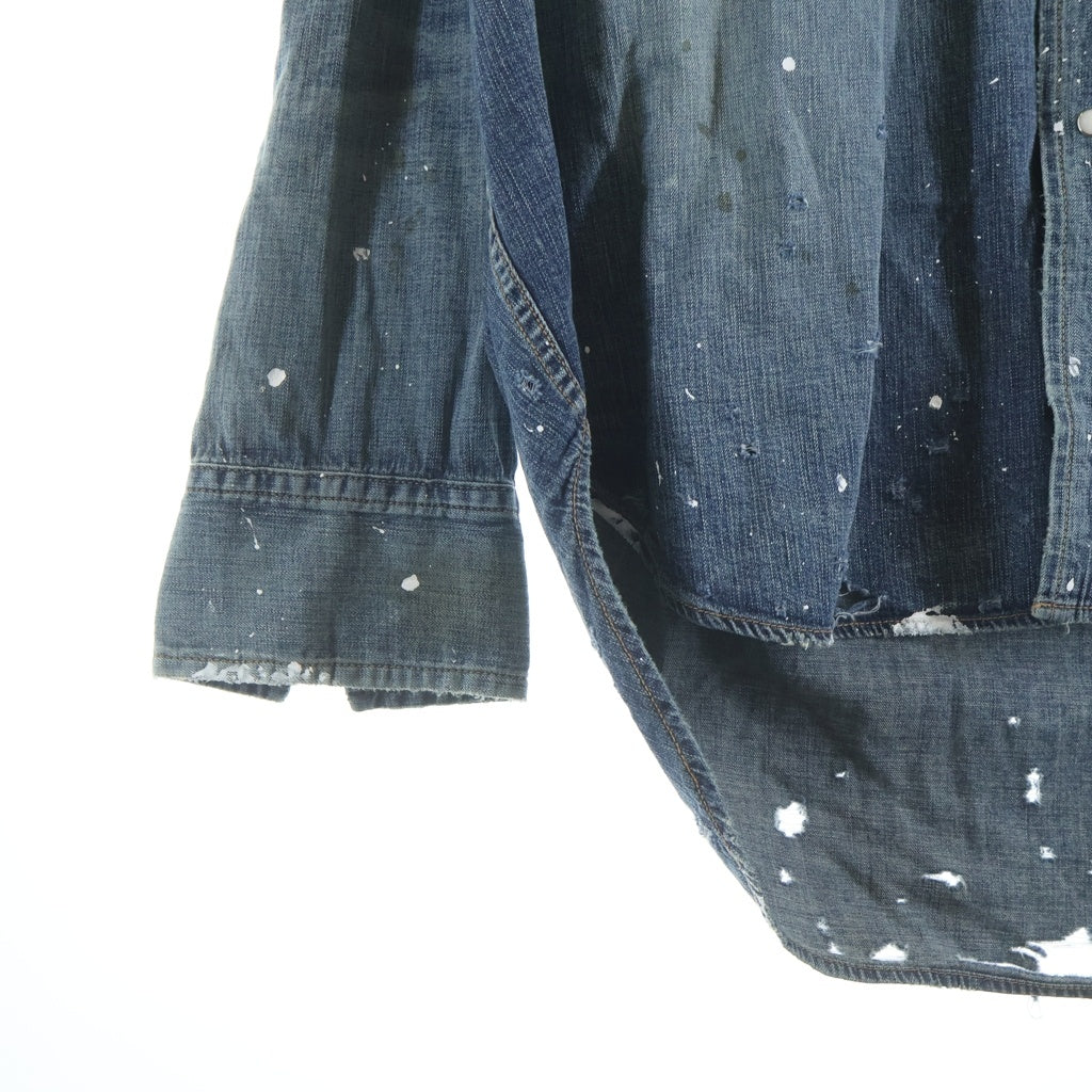 MAISON MIHARAYASUHIRO(メゾンミハラヤスヒロ) Kids Sticker Printed Denim Shirt ステッカー ダメージ加工 長袖デニムシャツ インディゴ J16SH125