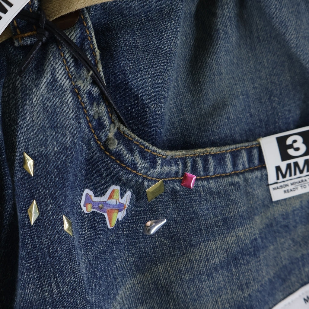 MAISON MIHARAYASUHIRO(メゾンミハラヤスヒロ) Kids Sticker Printed Wide Denim Shorts ステッカー デニムショーツ ハーフパンツ インディゴ K16PT341