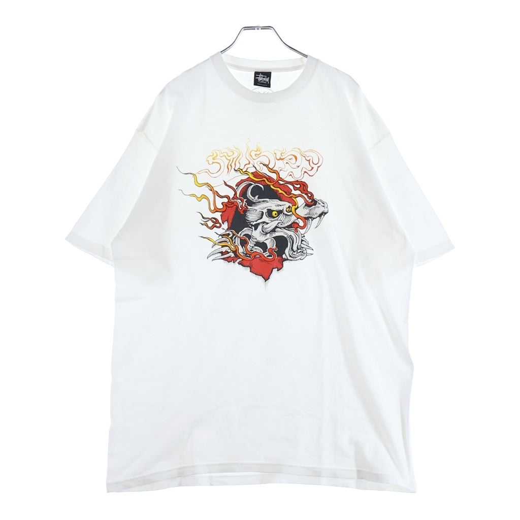 STUSSY(ステューシー) 12s OLD Dragon Scull Print Tee オールド ドラゴン スカル プリント パウエルパロ 半袖Tシャツ カットソー ホワイト