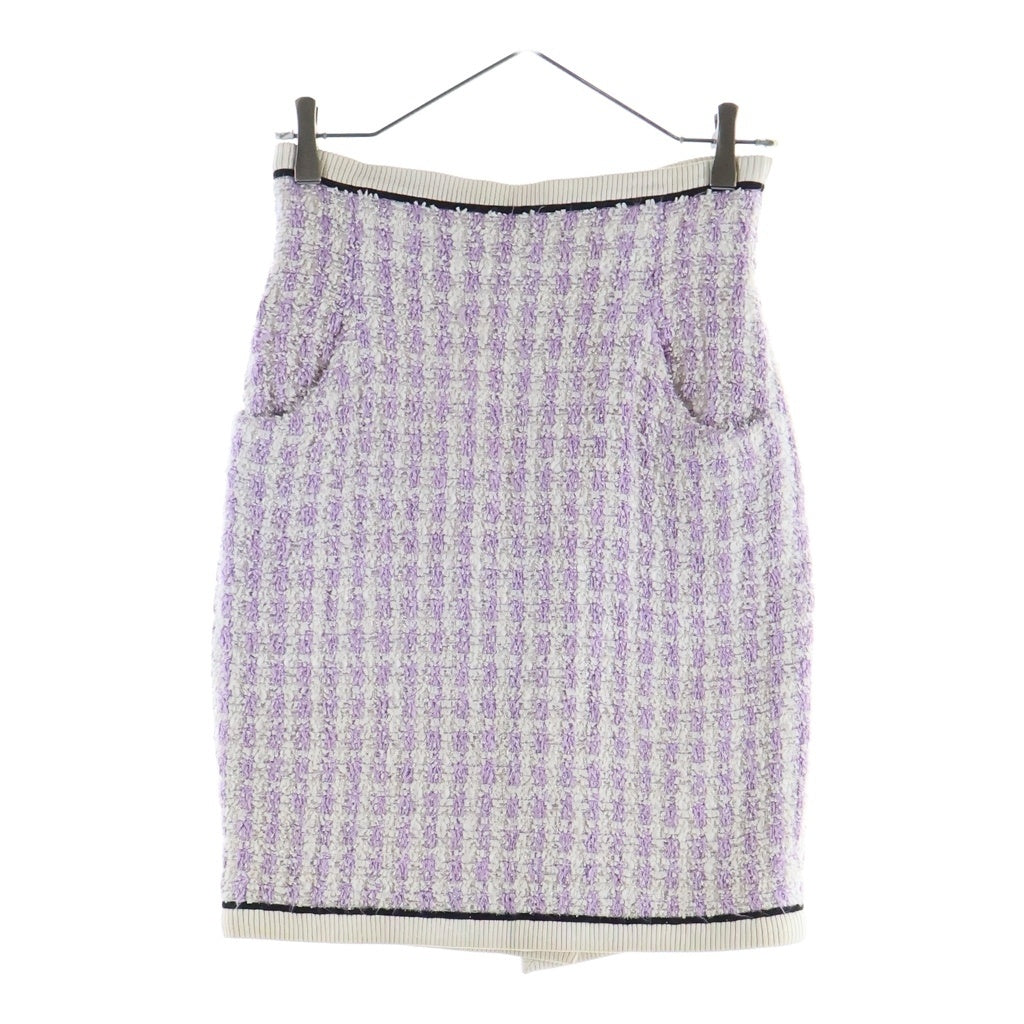 CHANEL BOUTIQUE(シャネルブティック) VINTAGE Tweed Jacket Skirt ヴィンテージ ツイード ジャケット ショート スカート セットアップ コートココマークボタン パープル/ホワイト レディース