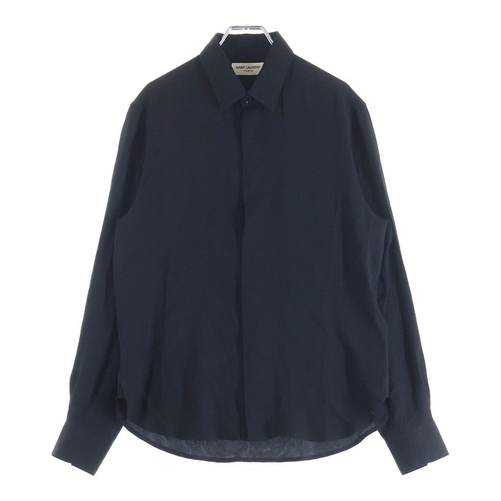 SAINT LAURENT PARIS(サンローランパリ) Silk Shirt 総柄長袖比翼シャツ ブラック 646850 Y1H57