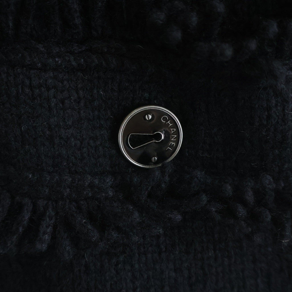 CHANEL BOUTIQUE(シャネルブティック) 07A VINTAGE Hoodie Jacket ヴィンテージ ココマークボタン 鍵穴ボタン フーディー カーディガン フリンジ ジャケット ブラック レディース