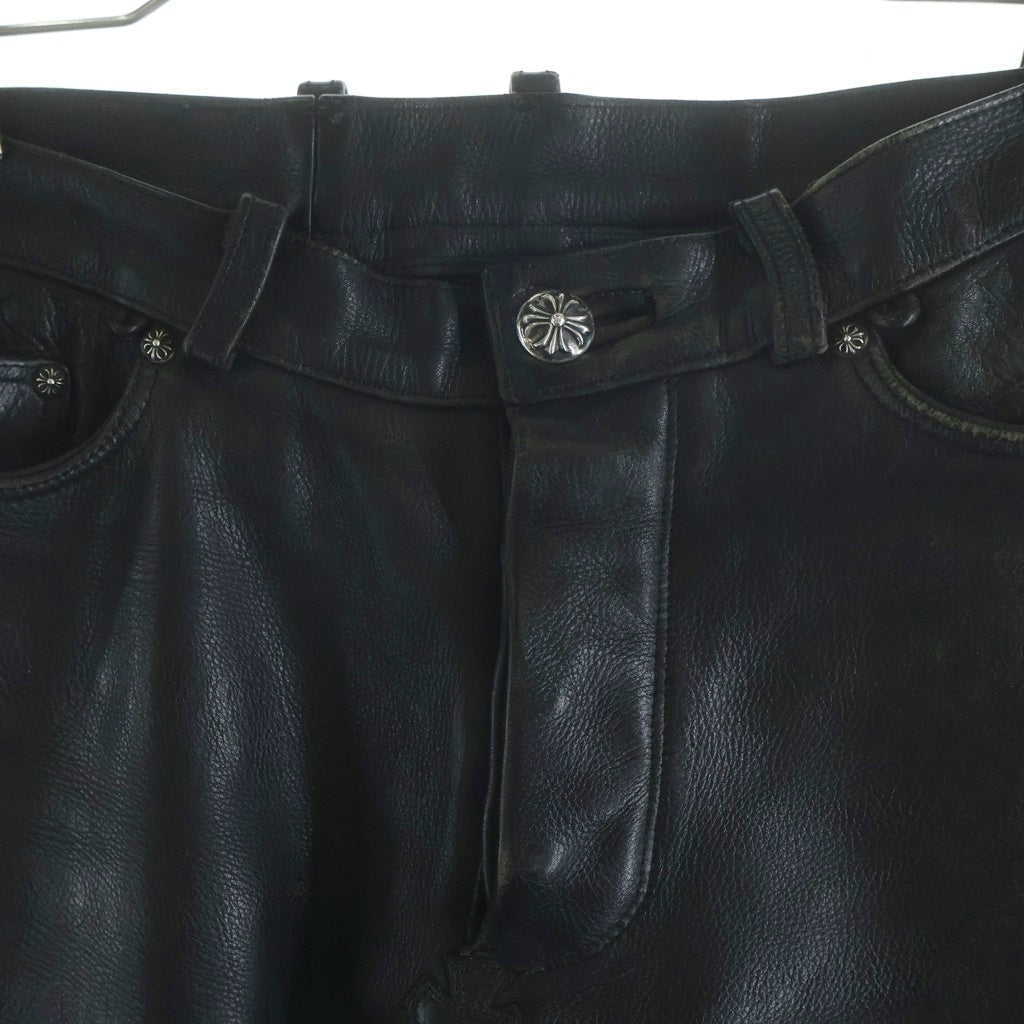 CHROME HEARTS(クロムハーツ) FLARE KNEE LEATHER PANTS フレアニー クロスパッチ付き レザーパンツ ブラック