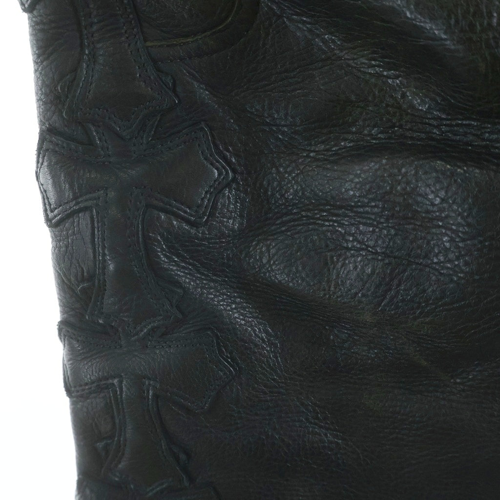 CHROME HEARTS(クロムハーツ) FLARE KNEE LEATHER PANTS フレアニー クロスパッチ付き レザーパンツ ブラック