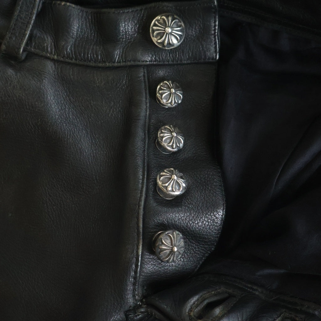 CHROME HEARTS(クロムハーツ) FLARE KNEE LEATHER PANTS フレアニー クロスパッチ付き レザーパンツ ブラック