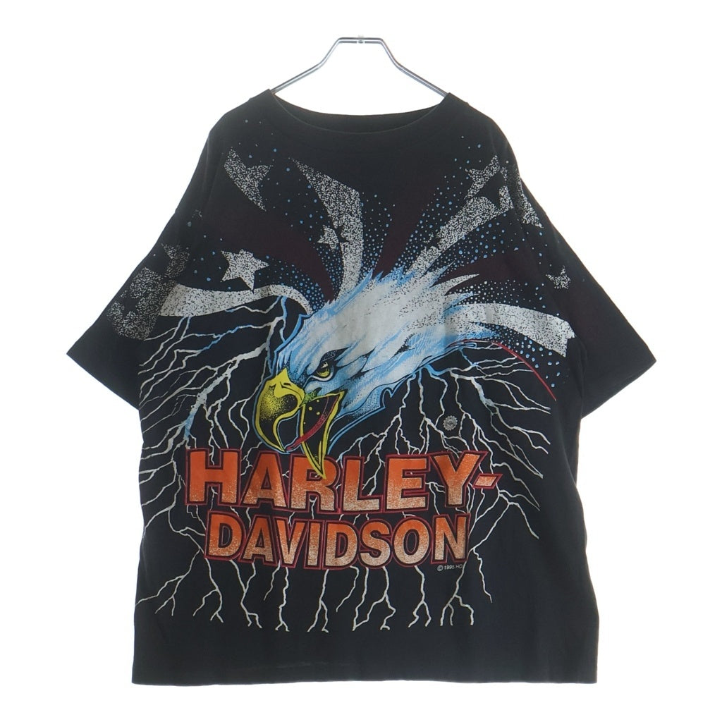 HARLEY DAVIDSON(ハーレーダビッドソン) 90s VINTAGE EAGLE LIGHTNING 1995 LICENSEDタグ イーグル 全面ライトニング 半袖プリントTシャツ ブラック