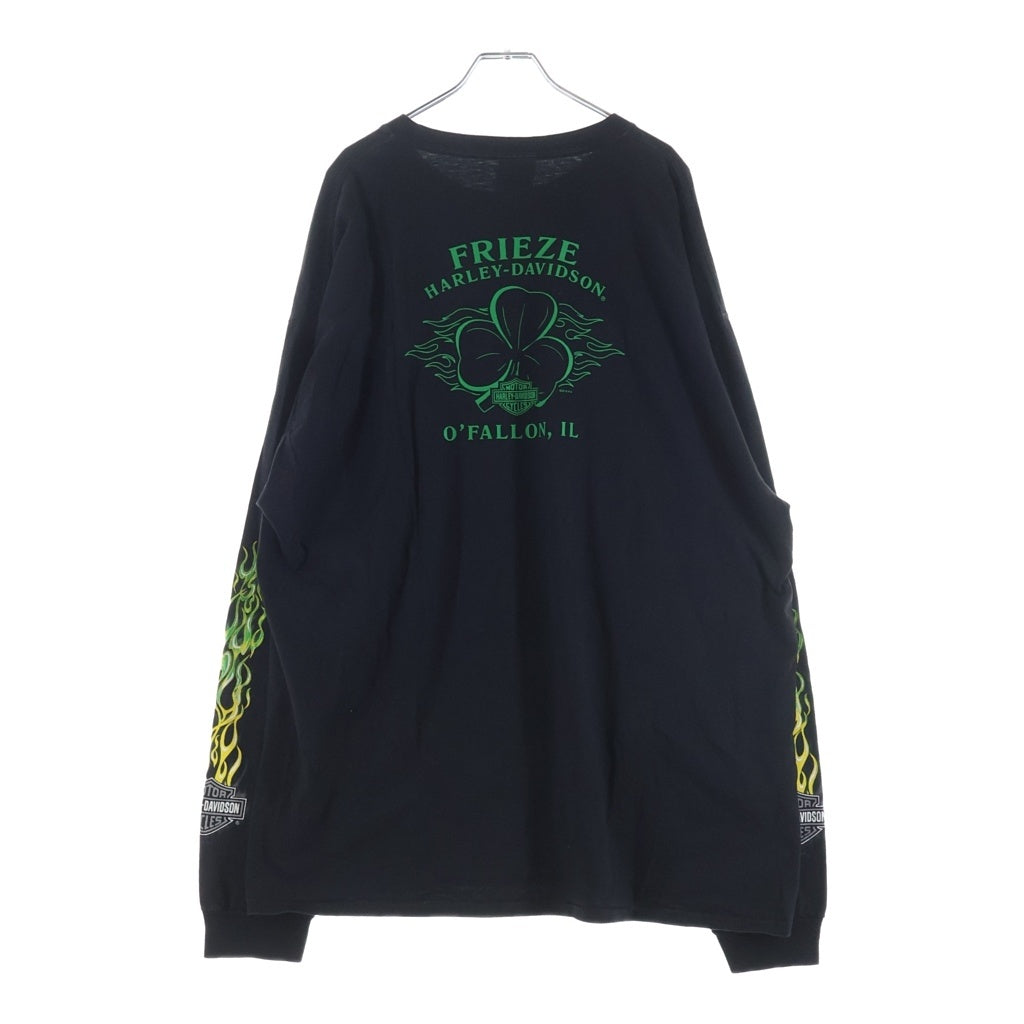HARLEY DAVIDSON(ハーレーダビッドソン) 00s Clover Green Flame L/S Tee クローバー グリーンフレイム 2012 ロングスリーブ 長袖Tシャツ カットソー ブラックー