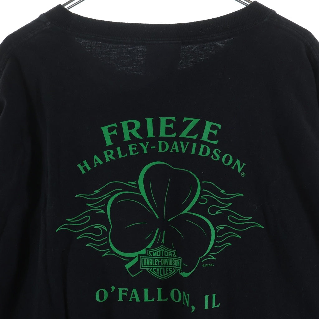 HARLEY DAVIDSON(ハーレーダビッドソン) 00s Clover Green Flame L/S Tee クローバー グリーンフレイム 2012 ロングスリーブ 長袖Tシャツ カットソー ブラックー