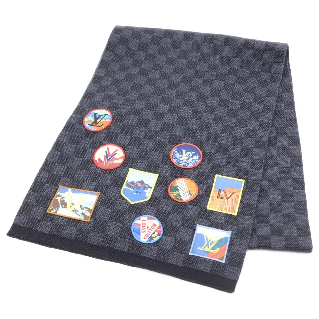LOUIS VUITTON(ルイヴィトン) エシャルプ プティダミエ アルプス ワッペン付き ウールマフラー ブラック M71110
