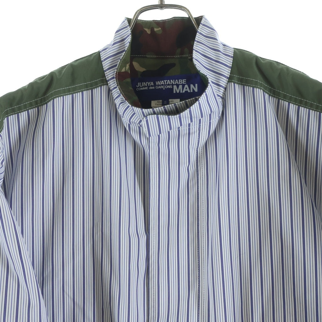 COMME des GARCONS JUNYA WATANABE MAN(コムデギャルソンジュンヤワタナベマン) 綿ストライプラミネート撥水加工×綿ナイロンツイル ストライプシャツジャケット ブルー WC-J042