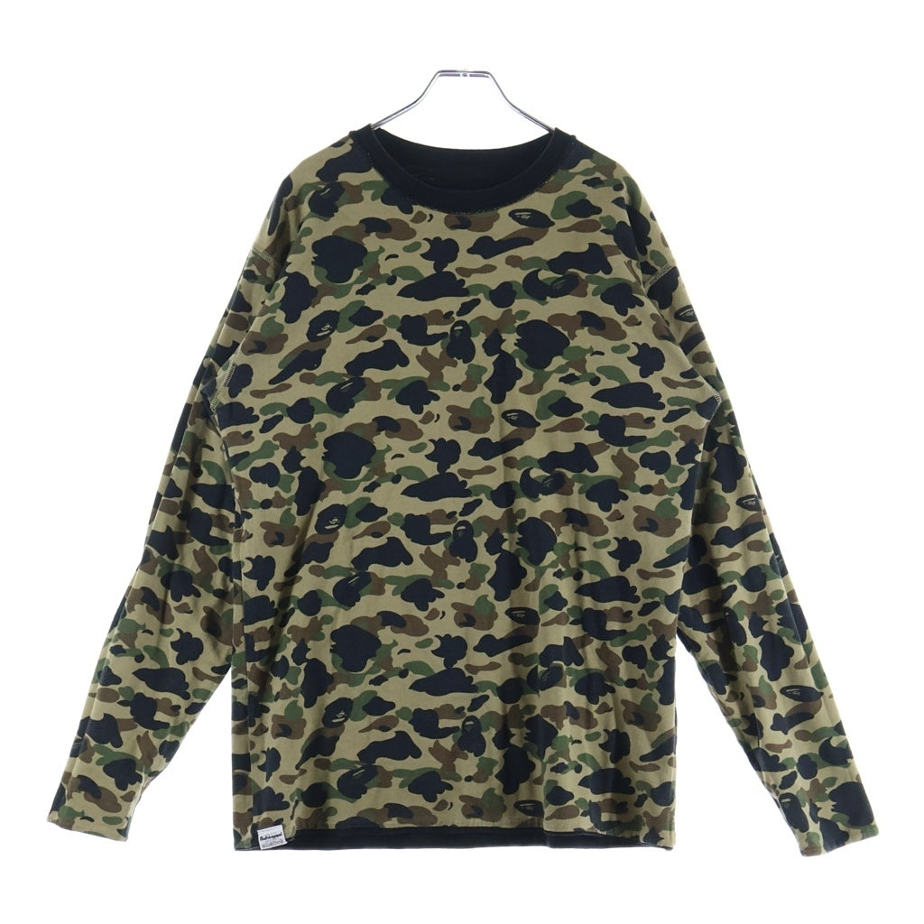 A BATHING APE(アベイシングエイプ) 1ST CAMO ファーストカモ サル迷彩 リバーシブルスウェット 長袖カットソー ブラック/グリーン