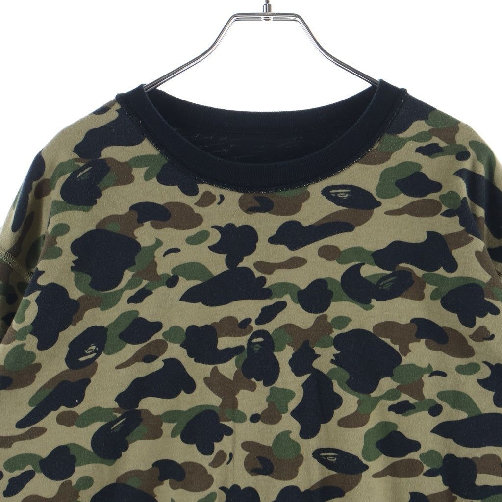 A BATHING APE(アベイシングエイプ) 1ST CAMO ファーストカモ サル迷彩 リバーシブルスウェット 長袖カットソー ブラック/グリーン