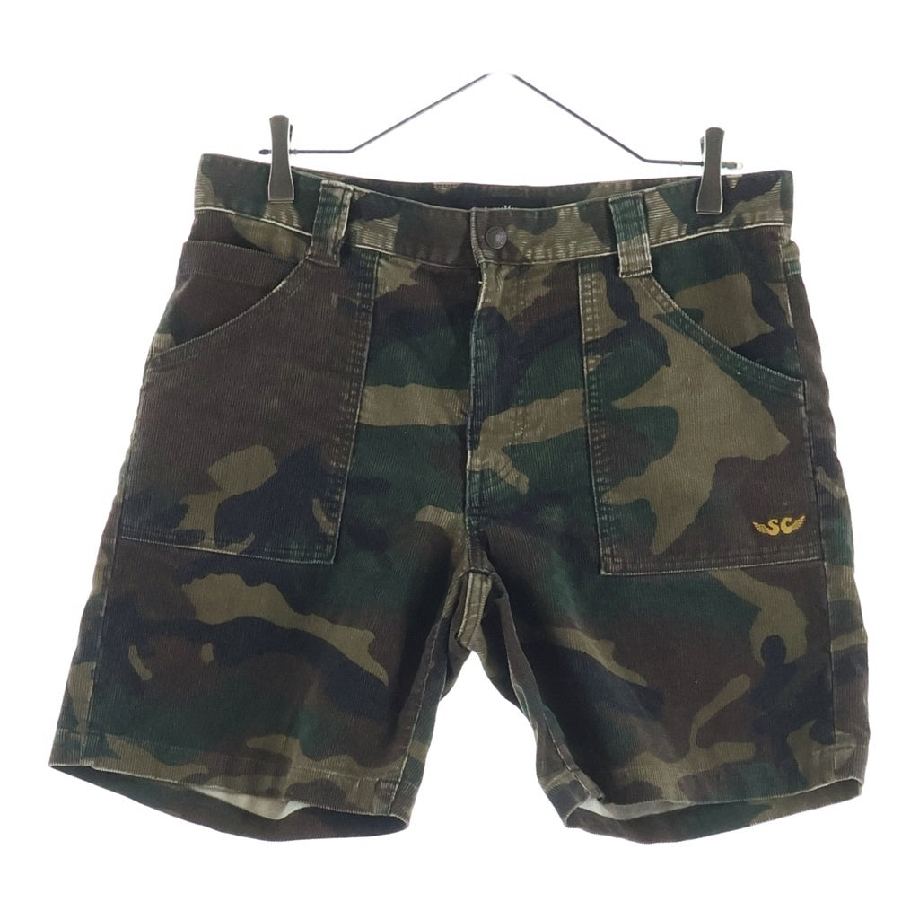 SUBCULTURE(サブカルチャー) 25SS ワッペン付き コーデュロイ ハーフ ワークパンツ 迷彩柄 グリーン/ブラウン SCPT-S2501