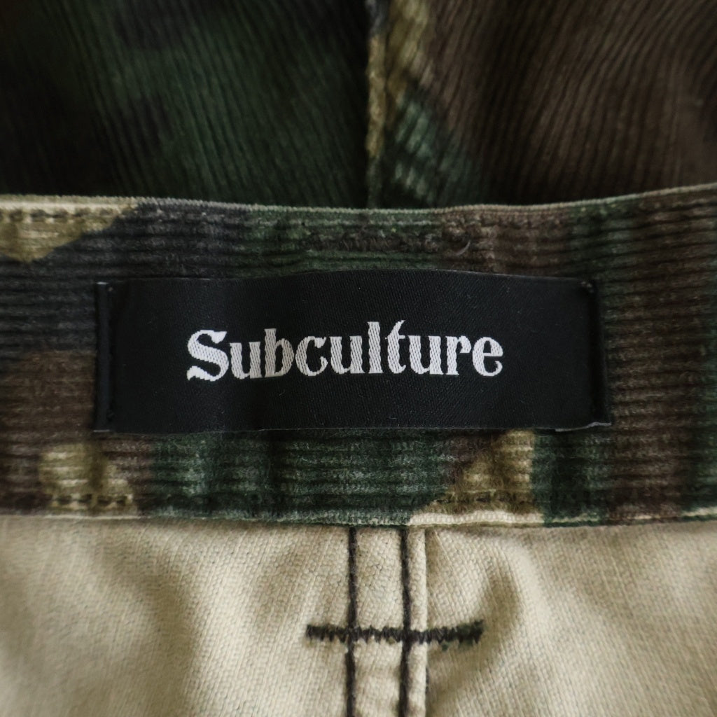 SUBCULTURE(サブカルチャー) 25SS ワッペン付き コーデュロイ ハーフ ワークパンツ 迷彩柄 グリーン/ブラウン SCPT-S2501