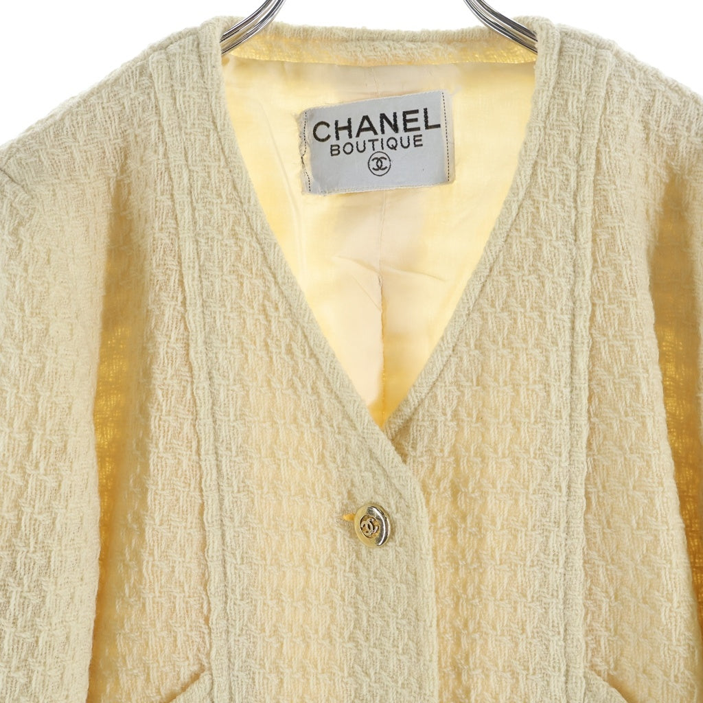 CHANEL BOUTIQUE(シャネルブティック) 90-00s VINTAGE ココボタン Vネック ツイード ジャケット ベージュ レディース