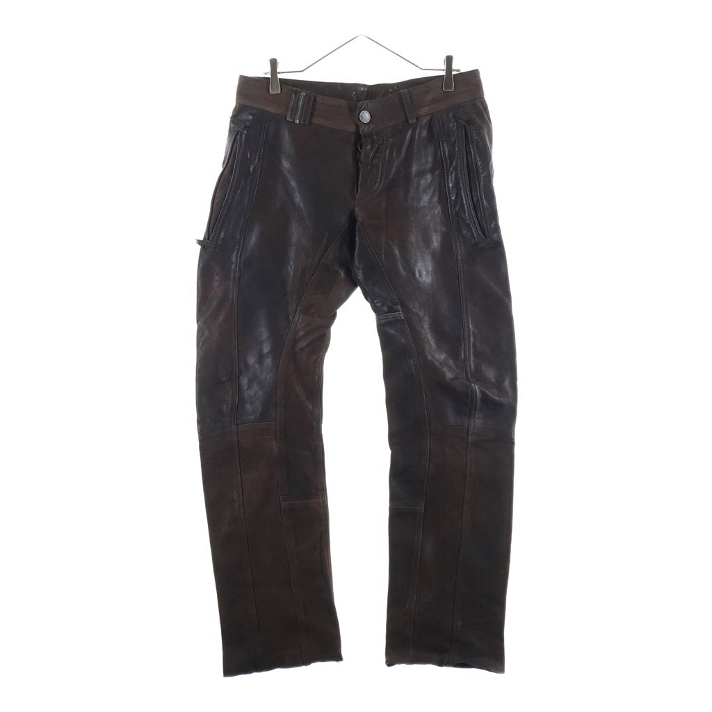 John Galliano(ジョン ガリアーノ) 00s Archive Leather Pants 初期 ゴートスキン切替 レザーロング パンツ 山羊革 ブラウン 2LP-0250 AUR261A