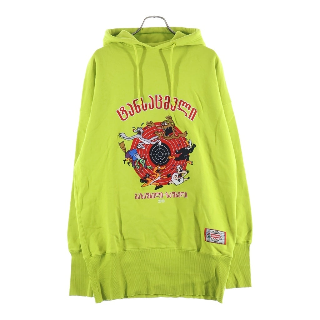 VETEMENTS(ヴェトモン) CARTOON HOODIE カートゥーン フーディー フロント刺繍 プルオーバーパーカー ライトグリーン USS197010