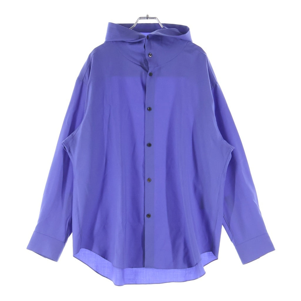 OVERCOAT(オーバーコート) 23AW DROPPED SHOULDER TOP WITH HOOD IN WOOL SHIRTING ウール長袖シャツ フーディー ブルー F23T011-NKWS