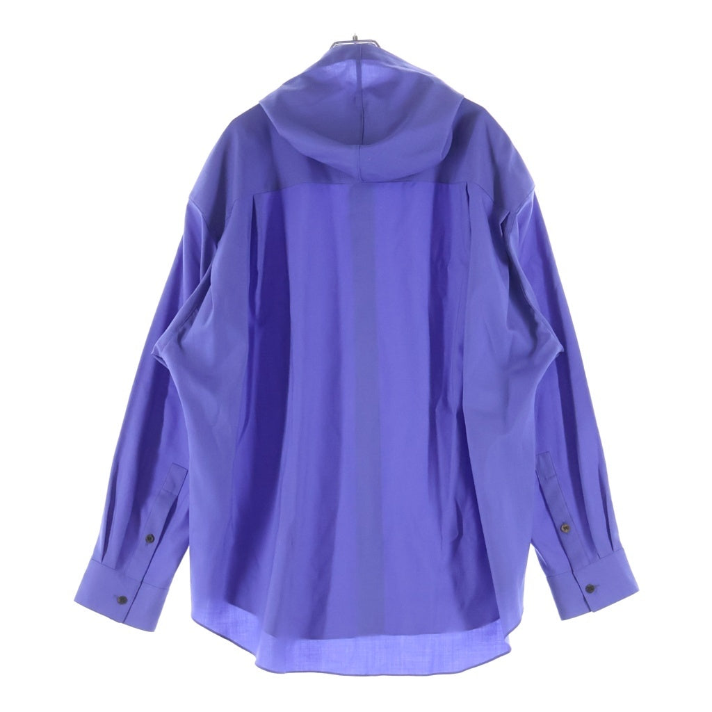 OVERCOAT(オーバーコート) 23AW DROPPED SHOULDER TOP WITH HOOD IN WOOL SHIRTING ウール長袖シャツ フーディー ブルー F23T011-NKWS