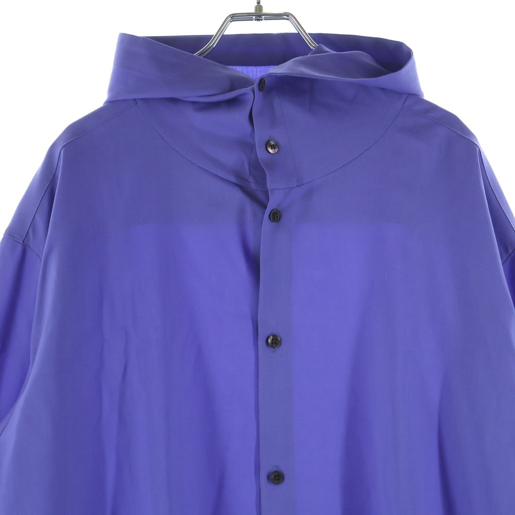 OVERCOAT(オーバーコート) 23AW DROPPED SHOULDER TOP WITH HOOD IN WOOL SHIRTING ウール長袖シャツ フーディー ブルー F23T011-NKWS