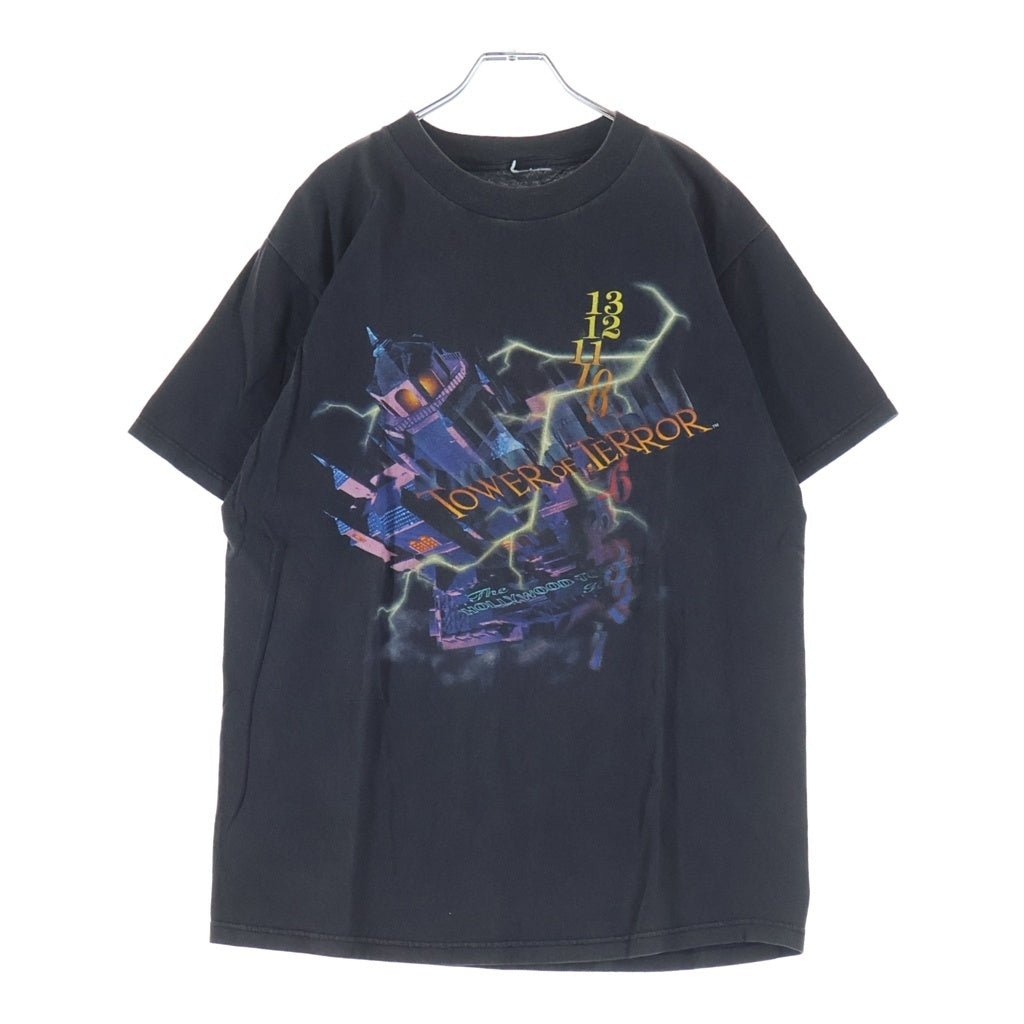 VINTAGE(ヴィンテージ) DISNEY TOWER OF TERROR タワーオブテラープリント クルーネック半袖Tシャツ カットソー ブラック ‐
