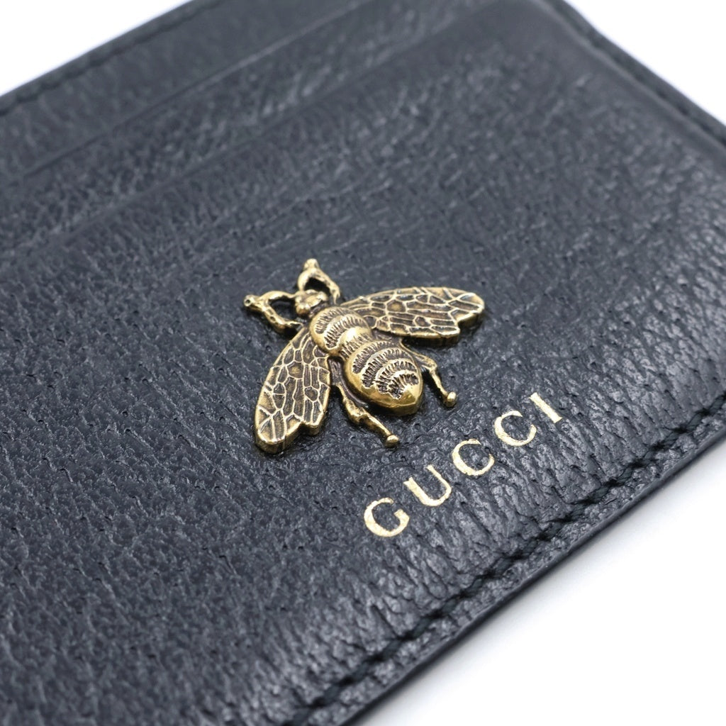 GUCCI(グッチ) アニマリエ レザーBEEカードケース パスケース 523685 ブラック レザー レディース
