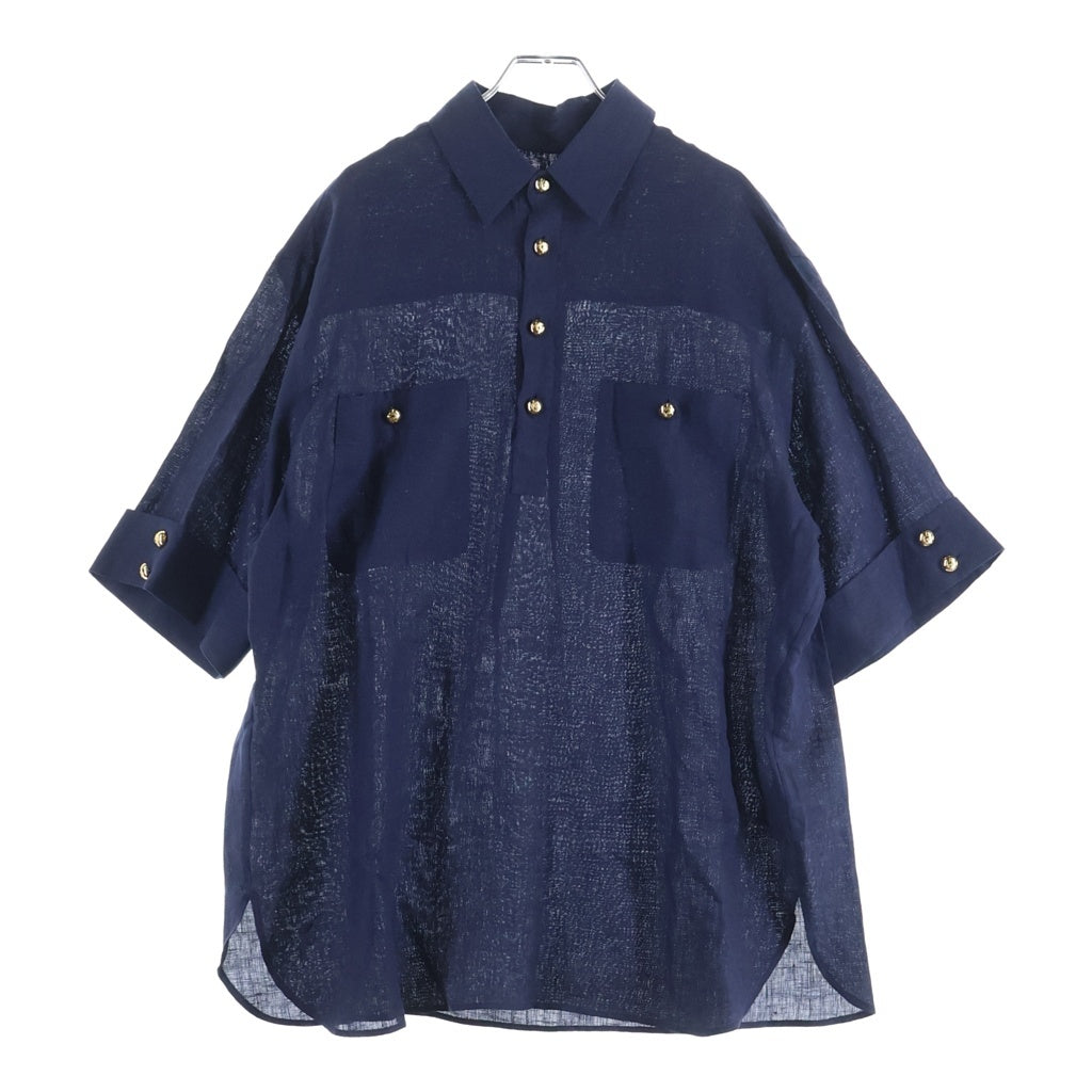 VALENTINO(ヴァレンティノ) LINEN HALF BUTTON SS SHIRT 金ボタン リネン ハーフボタン半袖シャツ ネイビー 7V3AAF25AT7