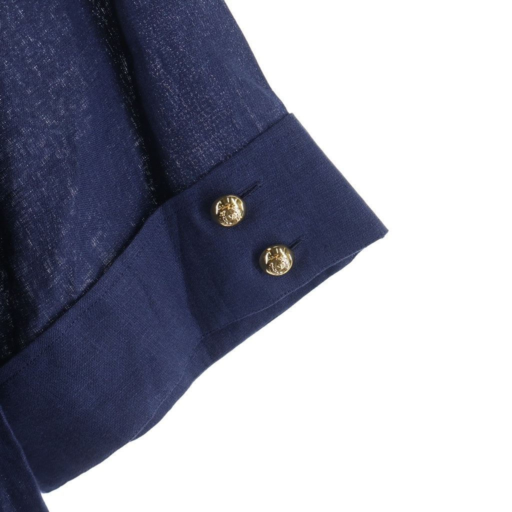 VALENTINO(ヴァレンティノ) LINEN HALF BUTTON SS SHIRT 金ボタン リネン ハーフボタン半袖シャツ ネイビー 7V3AAF25AT7