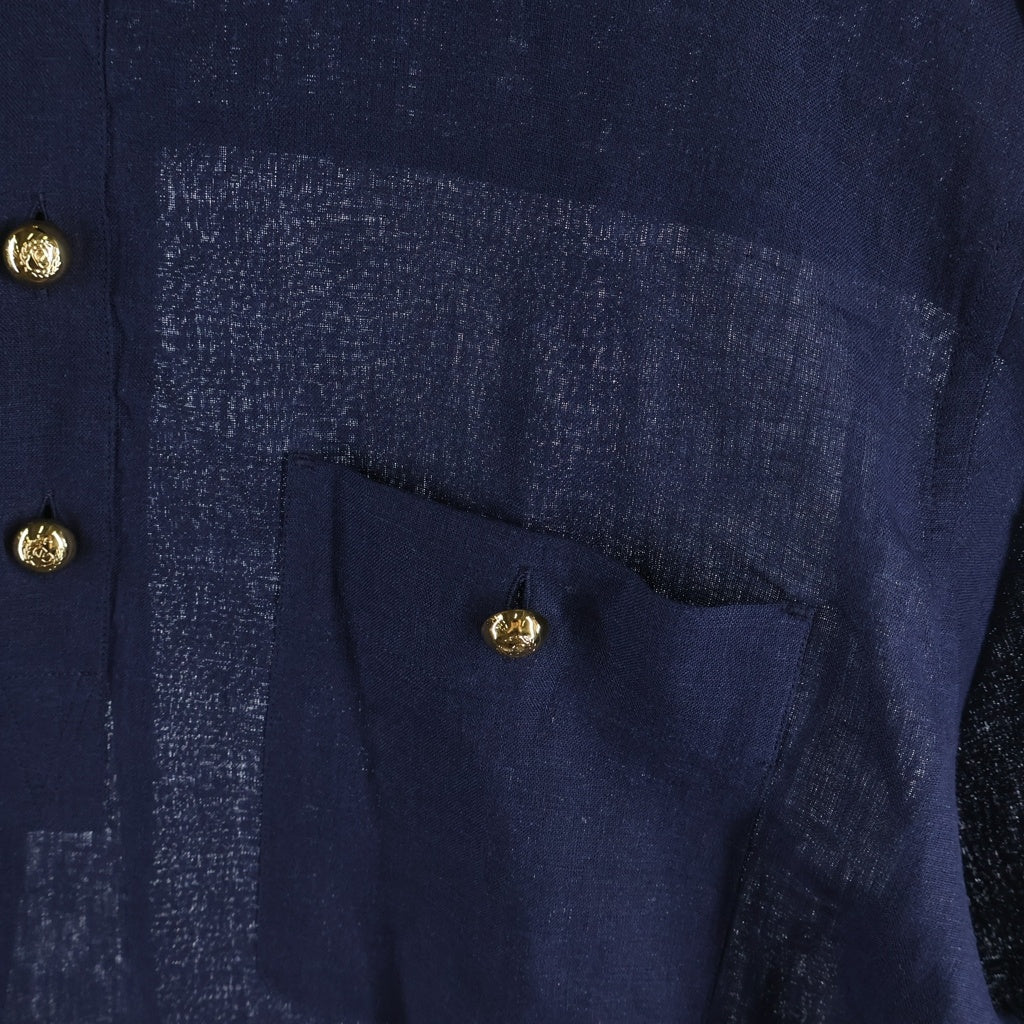 VALENTINO(ヴァレンティノ) LINEN HALF BUTTON SS SHIRT 金ボタン リネン ハーフボタン半袖シャツ ネイビー 7V3AAF25AT7