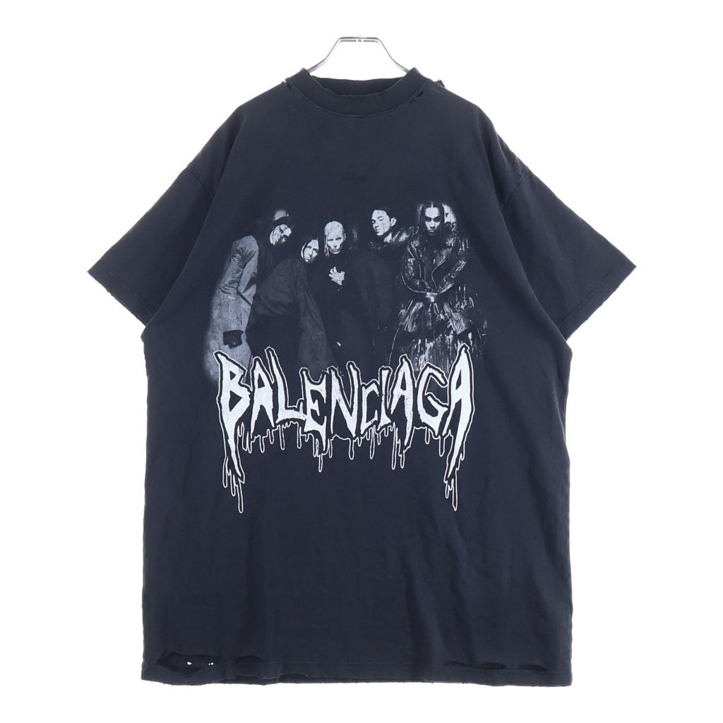 BALENCIAGA(バレンシアガ) 24AW Metal Heads T-Shirt ダメージ加工 半袖Tシャツ ブラック 787349 TRVY7