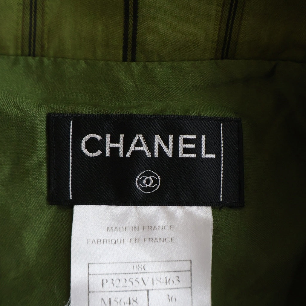 CHANEL(シャネル) Stripe Skirt シルク ストライプスカート カーキ レディース P32255V18463