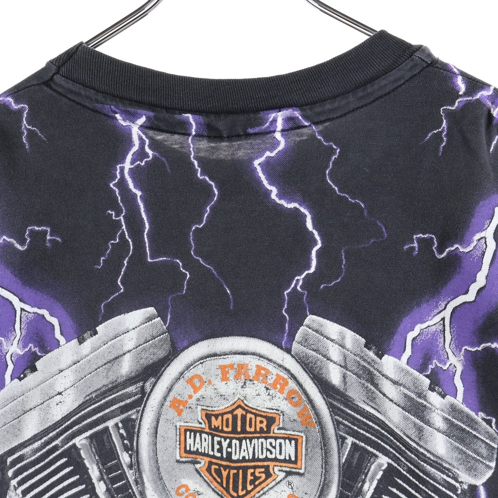 HARLEY DAVIDSON(ハーレーダビッドソン) 90S サンダー ライトニング モーターサイクル 両面オーバープリントTシャツ 半袖クルーネック ブラック