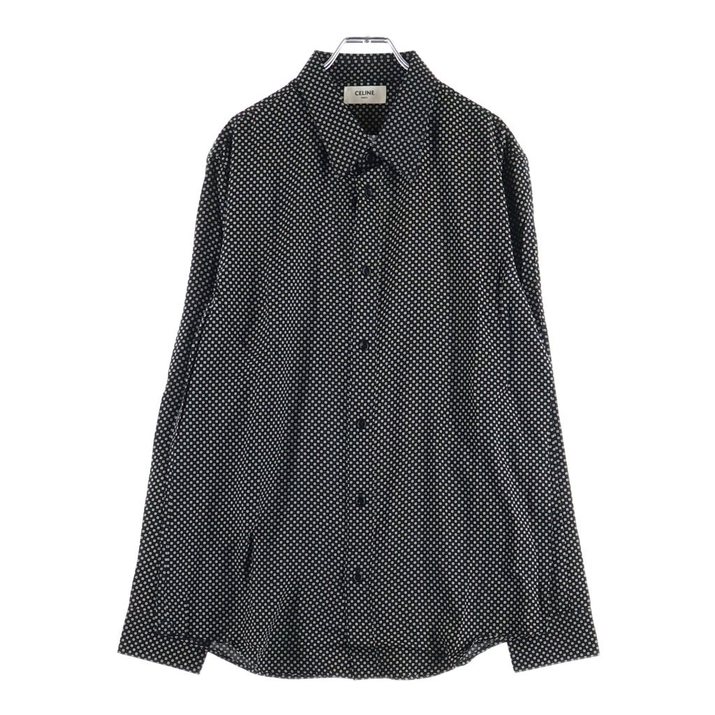 CELINE(セリーヌ) Hedi Period Rayon Shirt 総柄レーヨン 長袖シャツ ブラック 20FC5359I