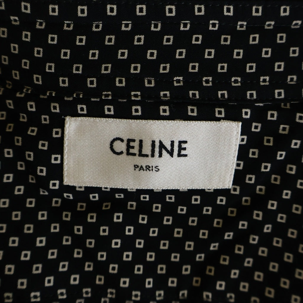 CELINE(セリーヌ) Hedi Period Rayon Shirt 総柄レーヨン 長袖シャツ ブラック 20FC5359I