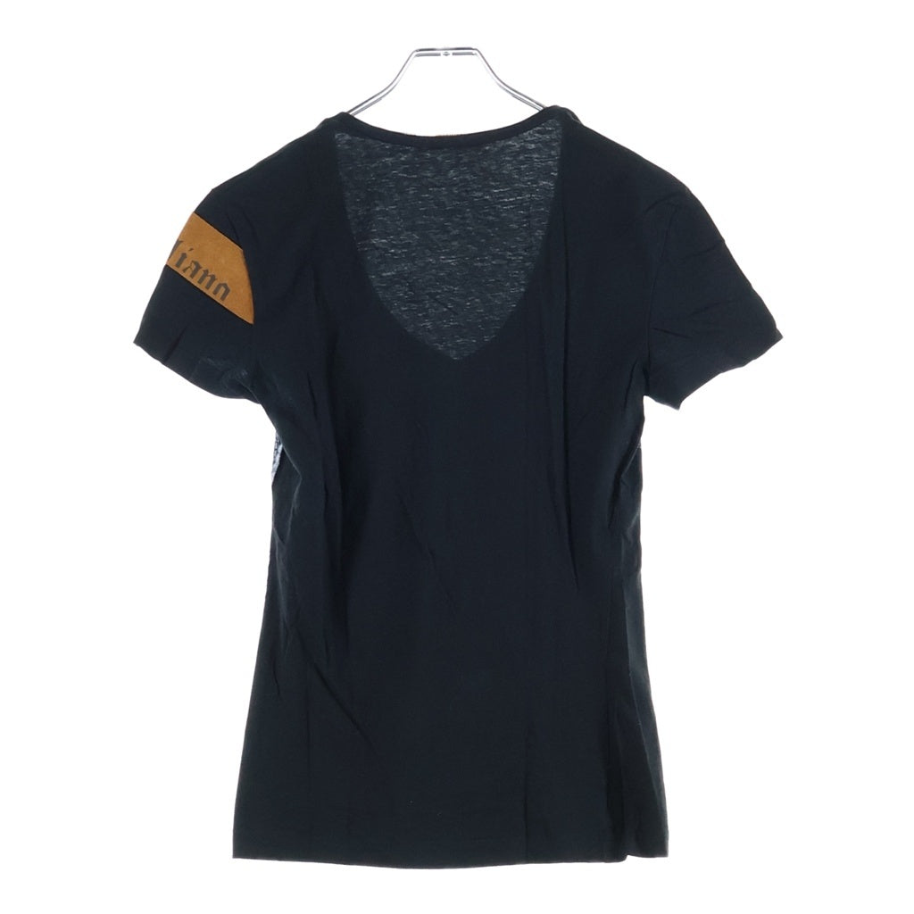 John Galliano(ジョン ガリアーノ) Graphic Print Tee Vネック グラフィックプリント 半袖Tシャツ カットソー ブラック AUL722S
