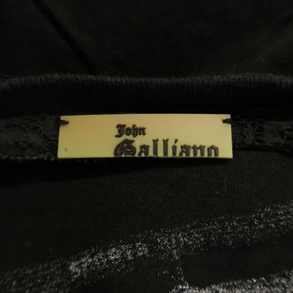 John Galliano(ジョン ガリアーノ) Graphic Print Tee Vネック グラフィックプリント 半袖Tシャツ カットソー ブラック AUL722S