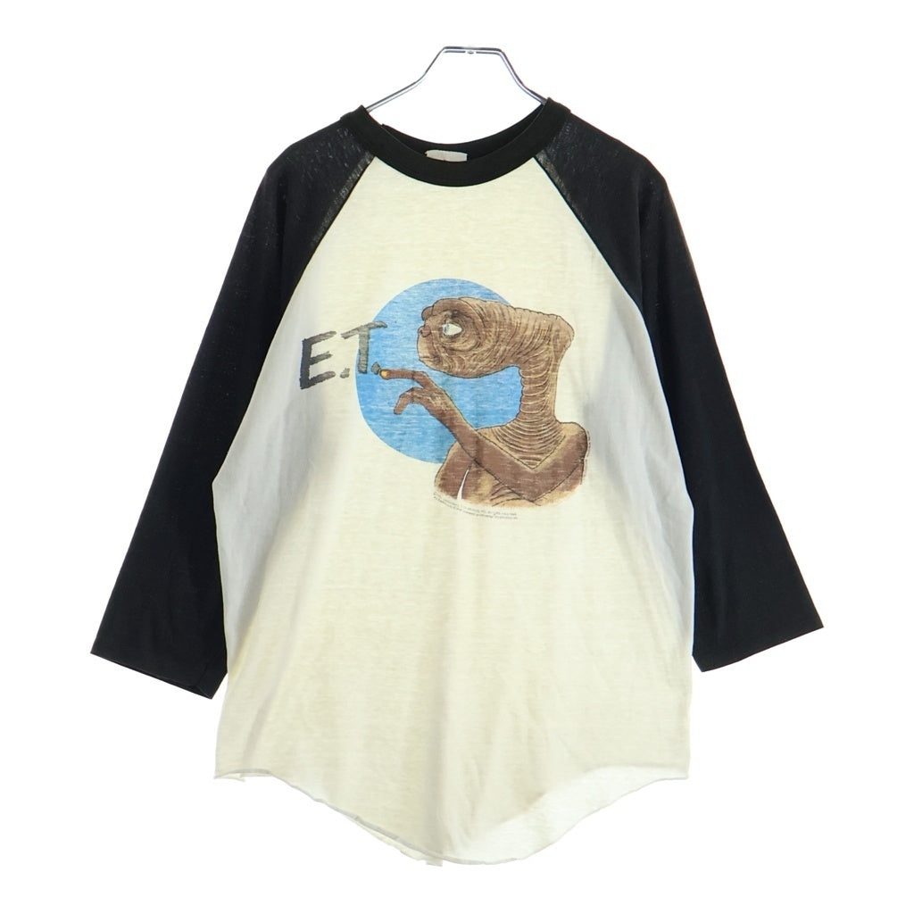 VINTAGE(ヴィンテージ) 80s E.T. MOVIE TEE イーティー ムービー 映画 半袖Tシャツ 七分袖 カットソー ラグラン ホワイト/ブラウン