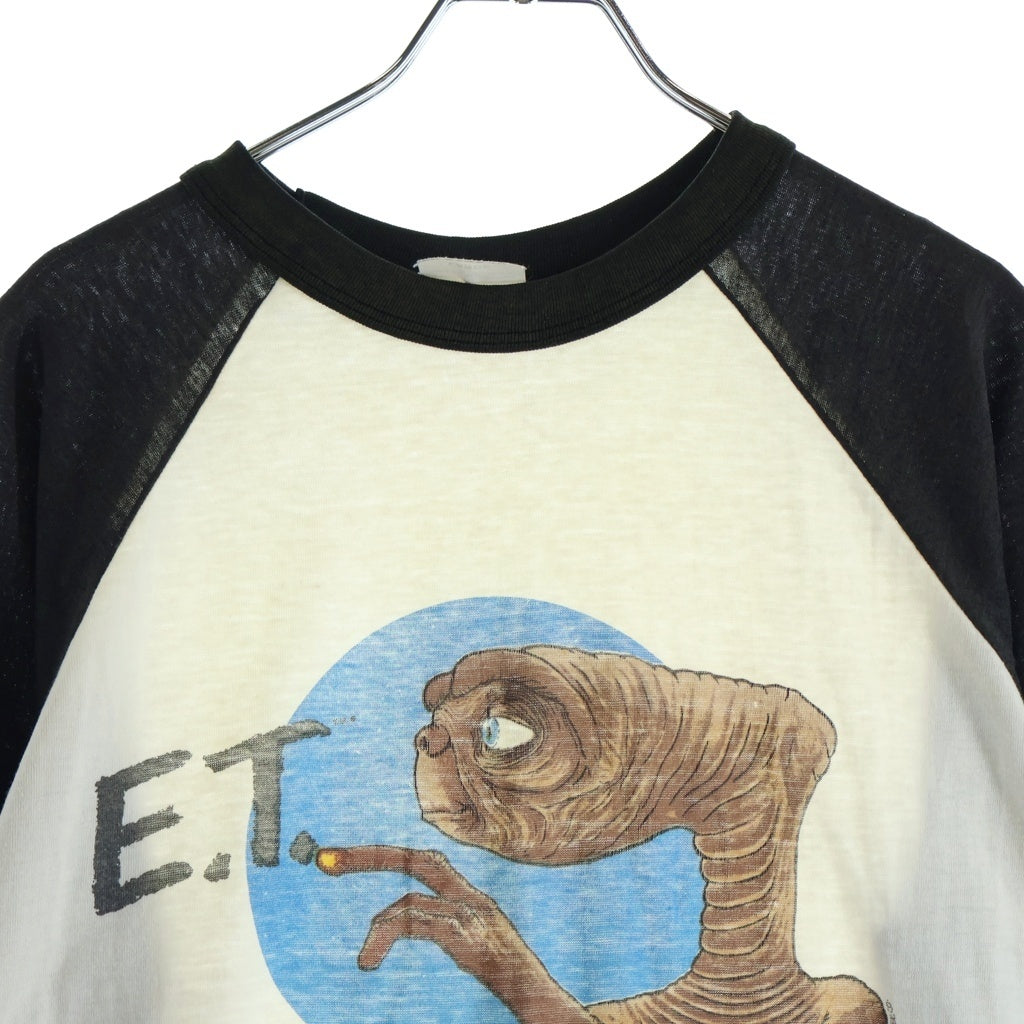 VINTAGE(ヴィンテージ) 80s E.T. MOVIE TEE イーティー ムービー 映画 半袖Tシャツ 七分袖 カットソー ラグラン ホワイト/ブラウン